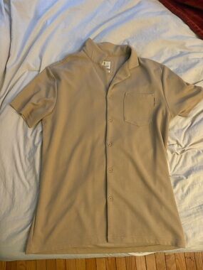 JS Collections Beige Short-Sleeve Button Down Shirt